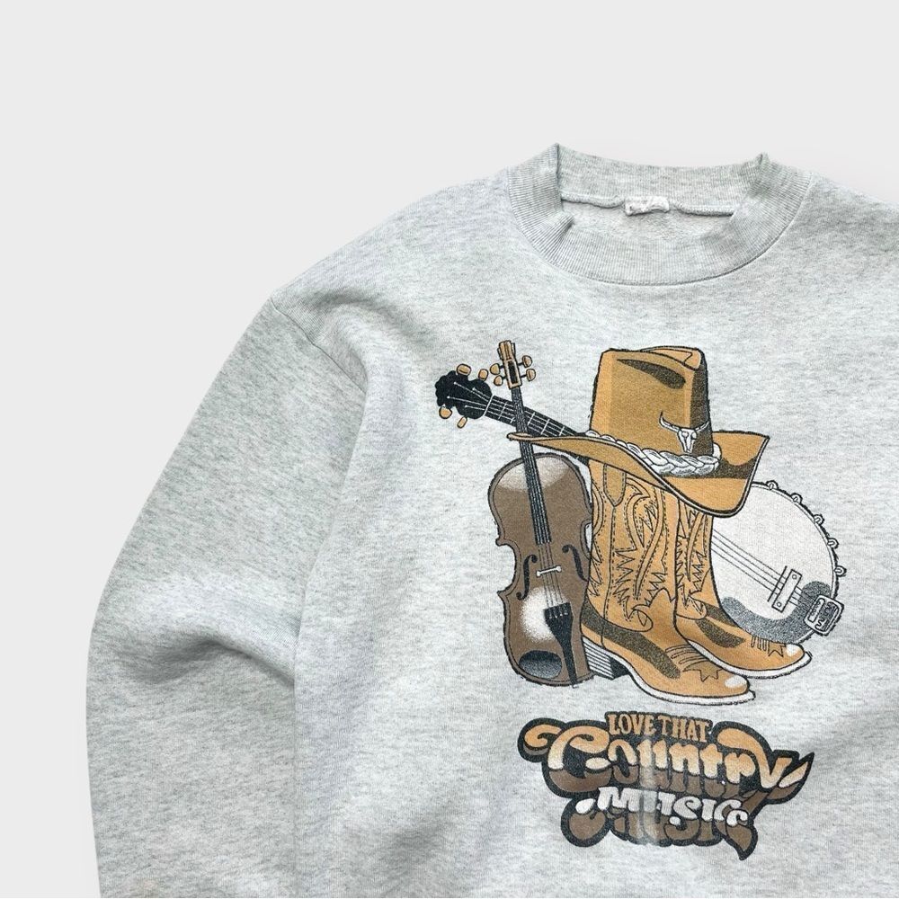 Vtg 90s Fruit Loom Love That Country Music Sweatshirt, Western Boots Cowboy M - Picture 2 of 6